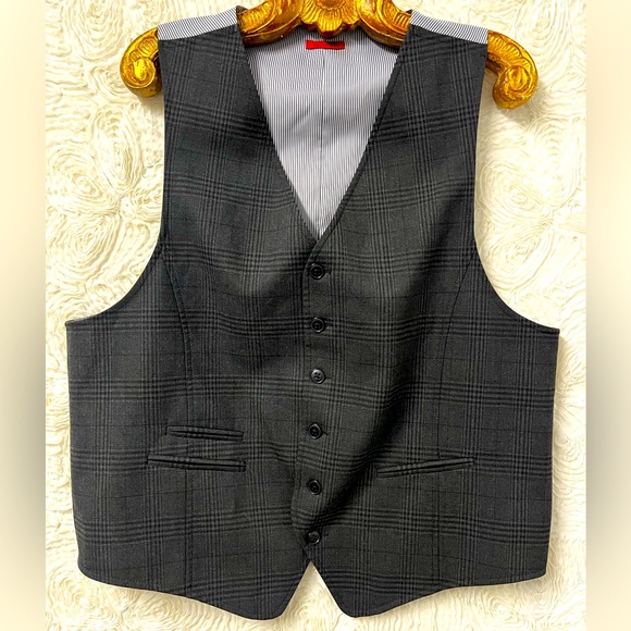 John Varvatos Gray Check Slim Tailored Fit Wedding Party Suiting Vest Men’s M - Picture 1 of 3